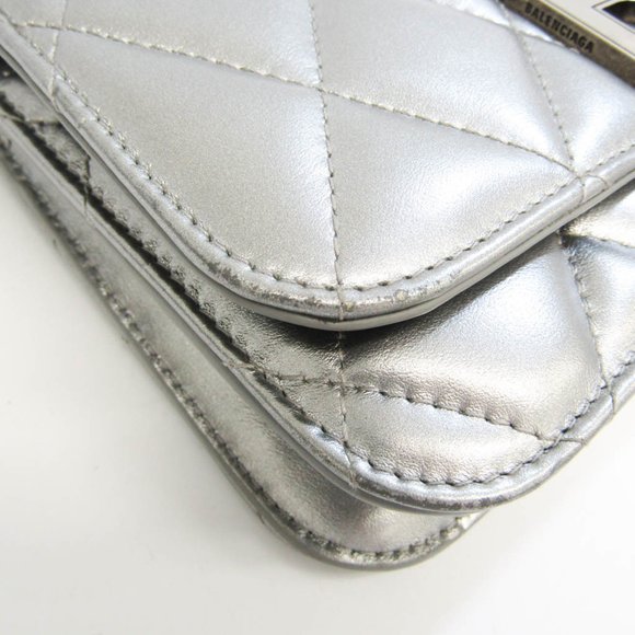 BALENCIAGA B.593615 Women's Leather Chain/Shoulder Wallet Silver - Picture 7 of 10